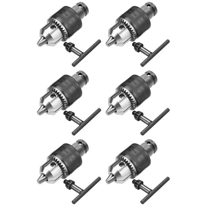 A84E-6Pcs 1.5-10Mm 1/16 Inch - 3/8 Inch Capacity Key Drill Chuck Wrench Converter 1/2 Inch Socket Square Female Adapter