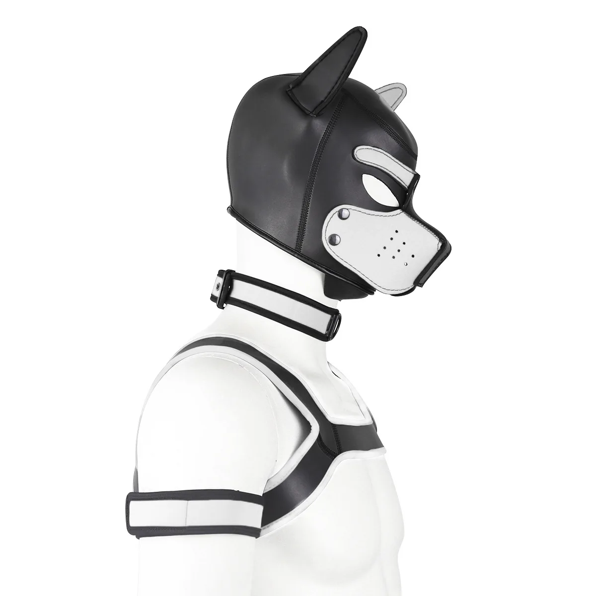 New XL Puppy Cosplay 4pcs/set Neoprene Fetish Full Head Hood for Men Exotic Dog Roleplay Party Mask Hood with Male Chest Strap