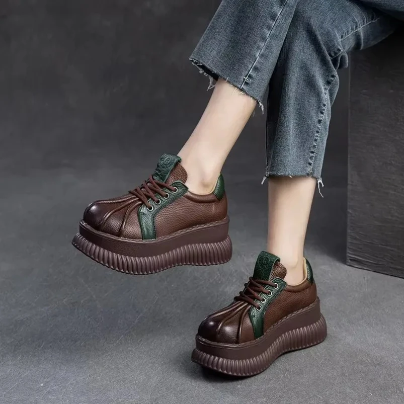 

2025 г., модная этническая обувь Мэри Джейн на платформе, круглые весенние женские туфли на танкетке, роскошные осенние женские туфли на шнуровке