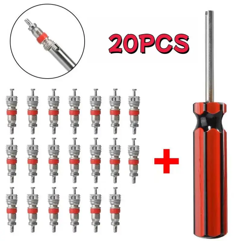 20pcs Car Tire Valve Core Removal Tools Insert With Remover Tool For Car Bike Motorcycle Wheel Valve Core Wrench Screw Driver