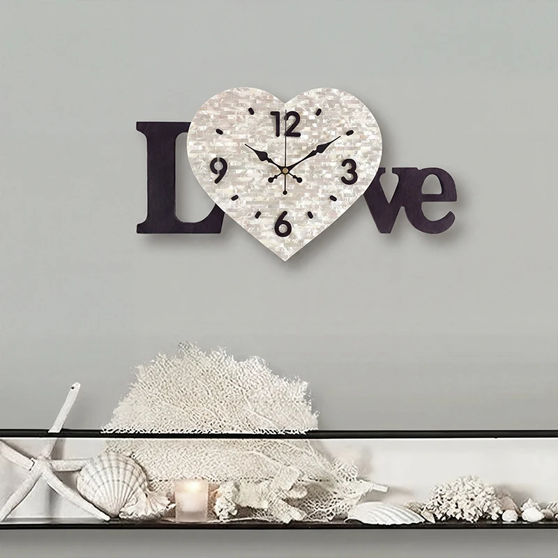 Love heart-shaped wall clock Living room large wall clock for bedroom dining room kitchen clock housewarming gift.