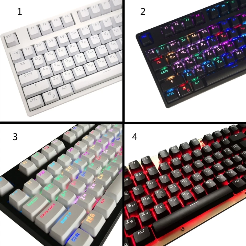 

B0KA 104 Keys Mechanical Keyboard ABS Backlit Keycaps Russian Korean Transparent Keycap for Mechanical 87/104 Milo