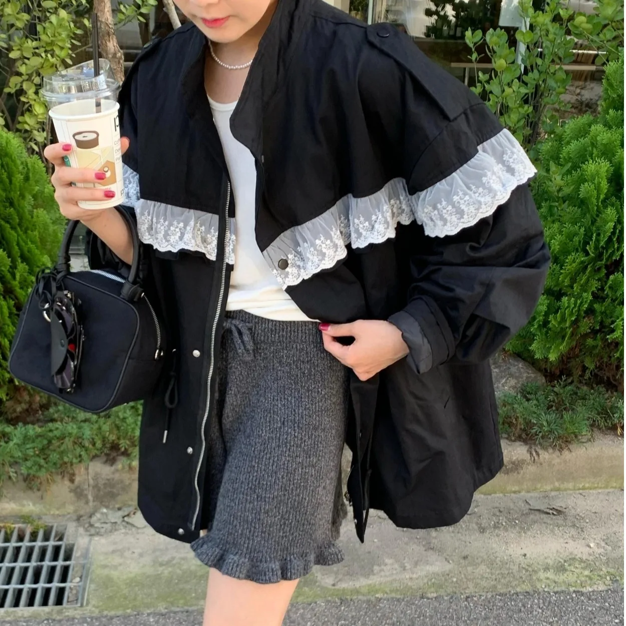 

Кружевное женское пальто, свободный крой, повседневное пальто с завязками, весна-осень, Новое поступление, корейская версия, рабочая одежда, топ