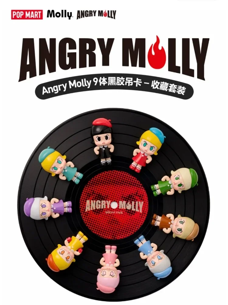

POP MART Angry Molly 9-Body Black Adhesive Hanging Card Collection Set Cute Figurines Home Toy Anime Doll for Children Gifts