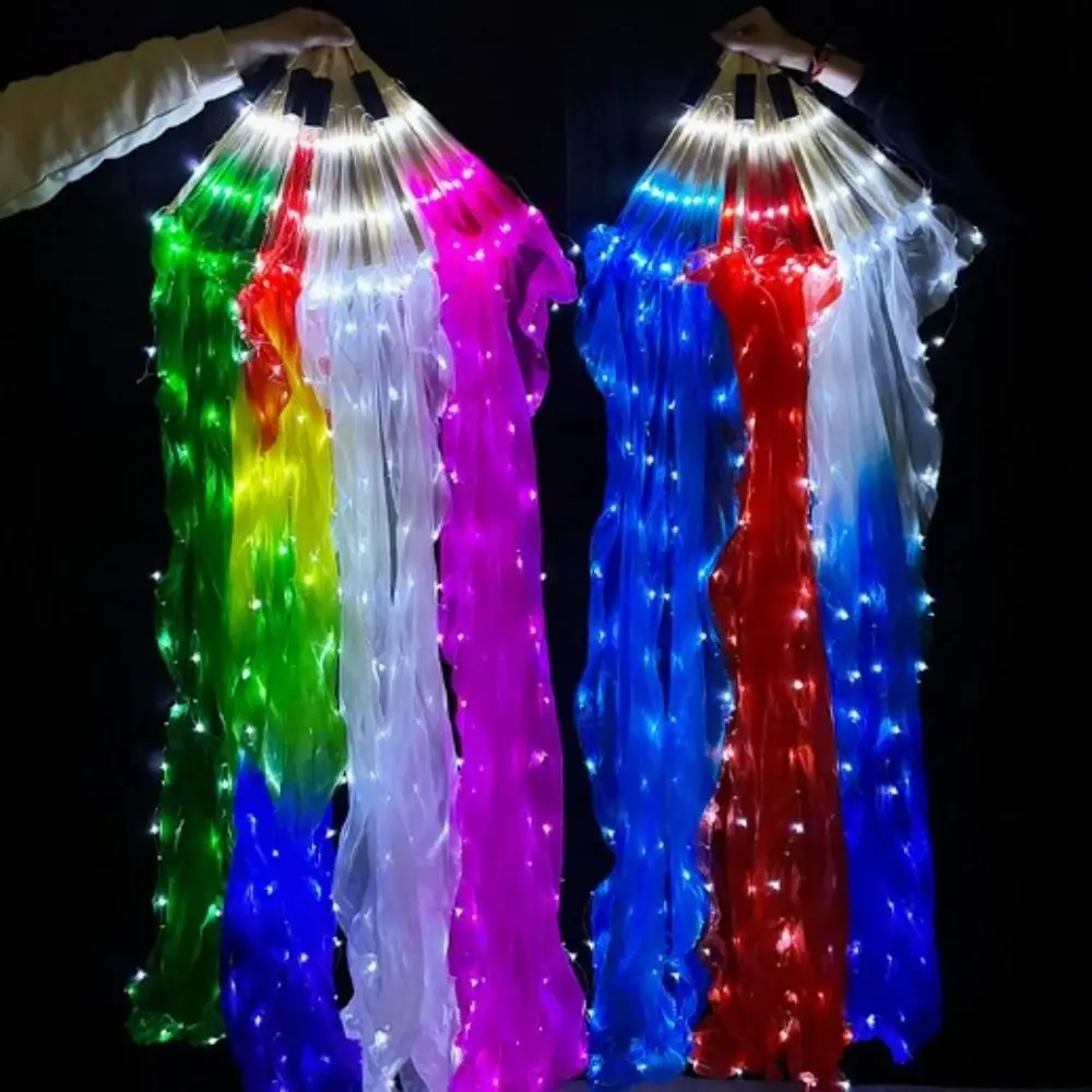 التدرج اللون LED مروحة الرقص الكلاسيكية 1.5 متر الأداء الدعائم الرقص الشرقي مروحة طويلة تقليد رايون راقصة ممارسة المشجعين الحرير #4