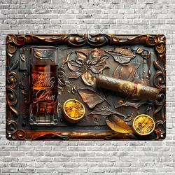 Vintage Cigar & Whiskey Aluminum Wall Sign, Metal Decor for Home, Bar, Cafe & Garage, Decorative Wall Poster