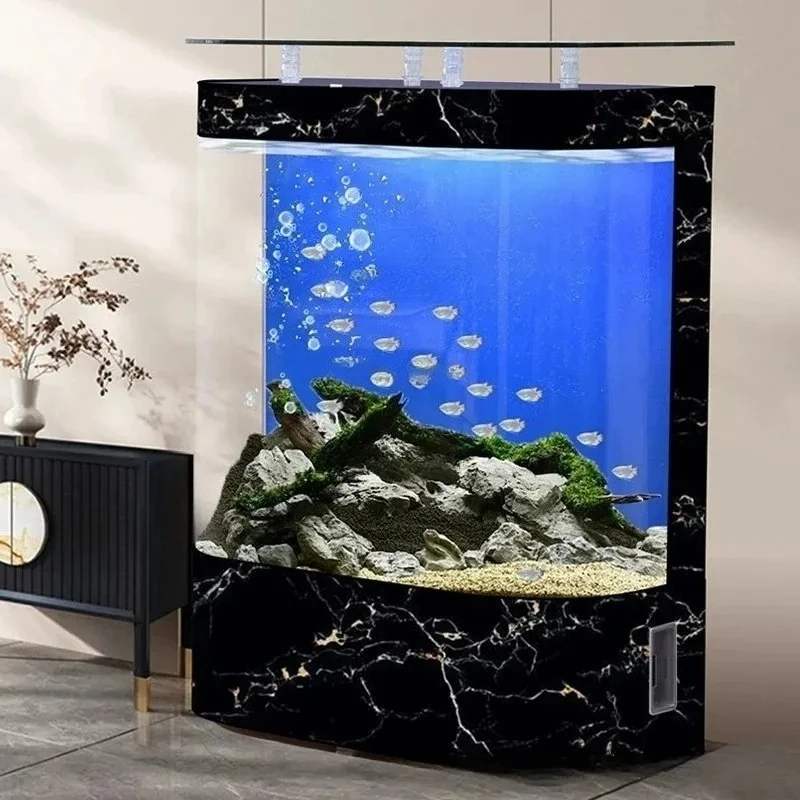New design large curved living room goldfish aquarium glass wall floor ecological aquarium fish tank