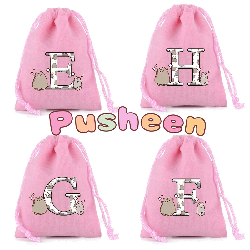 Pusheens Plush Drawstring Bag Anime Cartoon Letter Printed Candy Storage Bags Cute Kawaii Clothing Pouch Kawaii Birthday Gifts