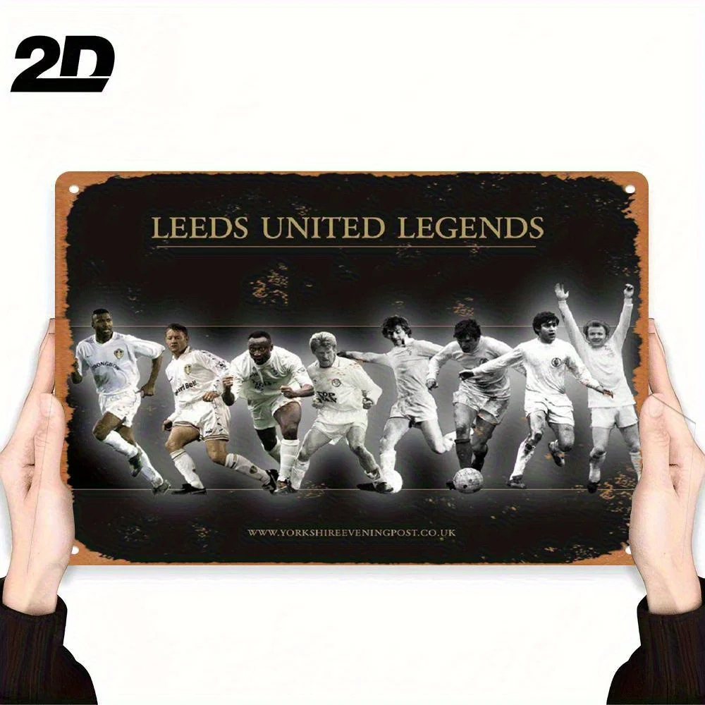 Leeds United Legends Vintage Metal Wall Decor - Black & White Retro Football Team Signs Featuring Yorkshire Evening Post Heav