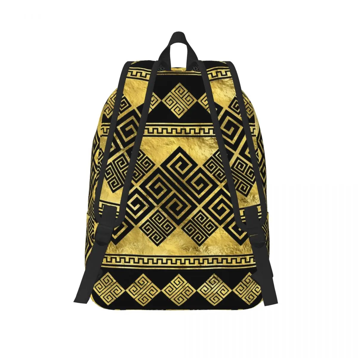 Greek Meander - Greek Key Black And Gold Student Backpack School Bag Hiking Travel Daypack for Men Women Bookbag Shoulder Bags