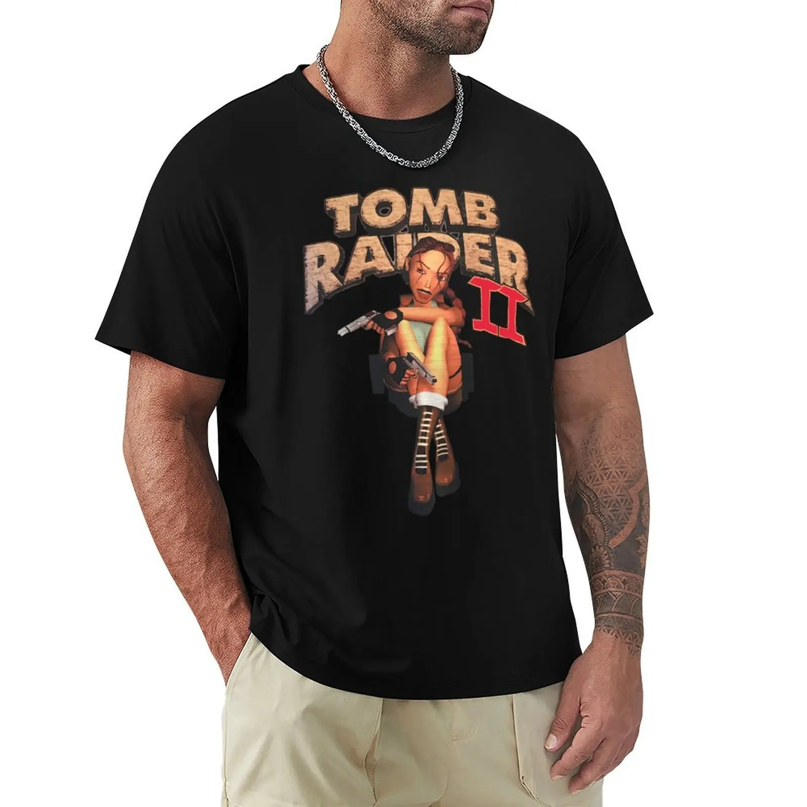 Tomb Raider 2 - Lara Croft T-Shirt Active Sports Short Sleeve Cotton Shirt