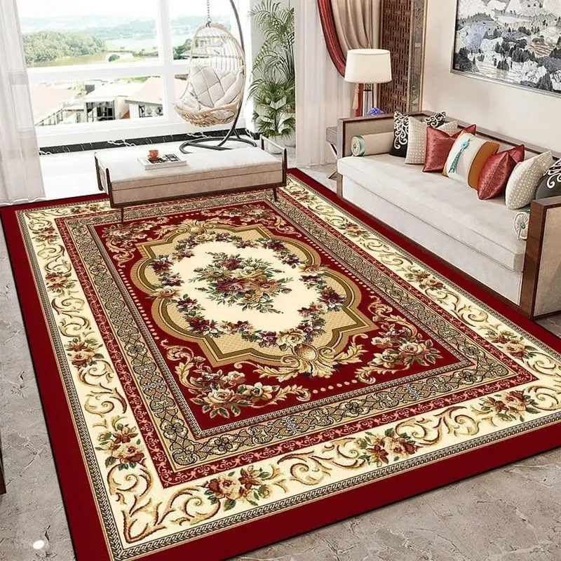 VIKAMA European Vintage Floral Rug, Non-Slip and Wear-Resistant Large-Area Rug for the Living Room, Bedroom Rug, Home Decor