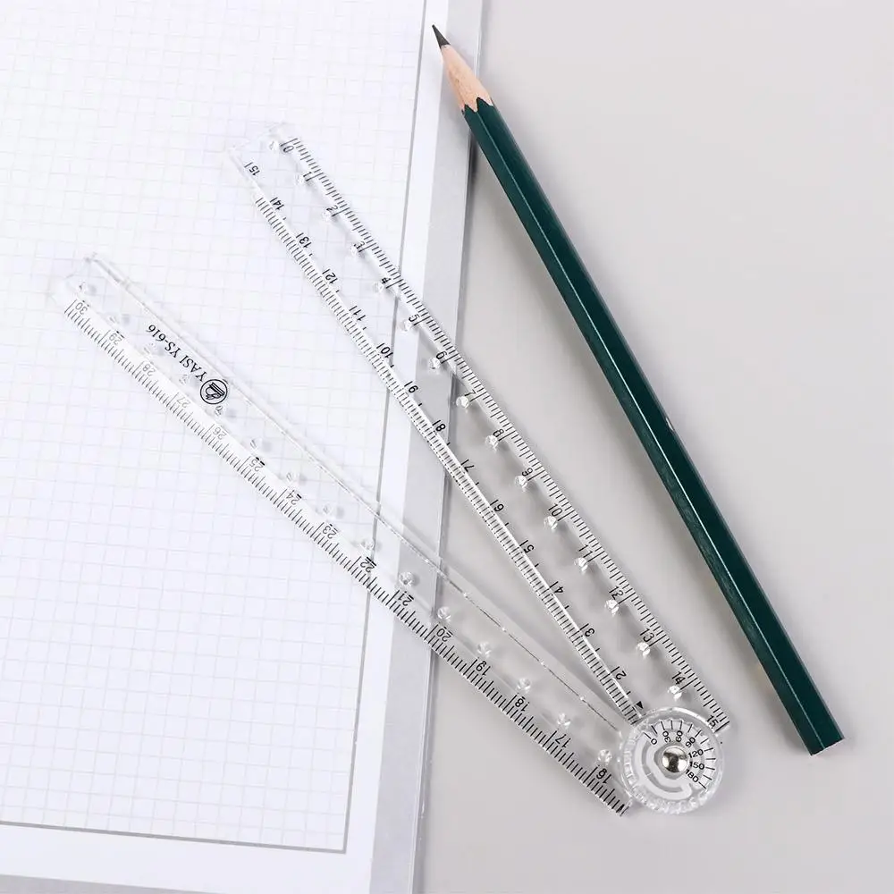 Office Supplies Multifunctional Design Drawing Ruler Clear Folding Ruler Angle Measurement Ruler Geometry Measuring Ruler