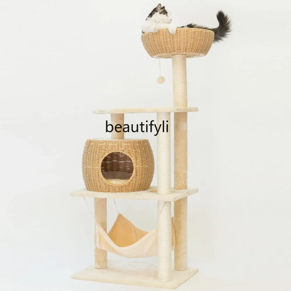 Comfortable Breathable Woven Cat Tree Cat Climbing Frame One-Piece Rattan Large Multi-Layer Sisal Scratching Post