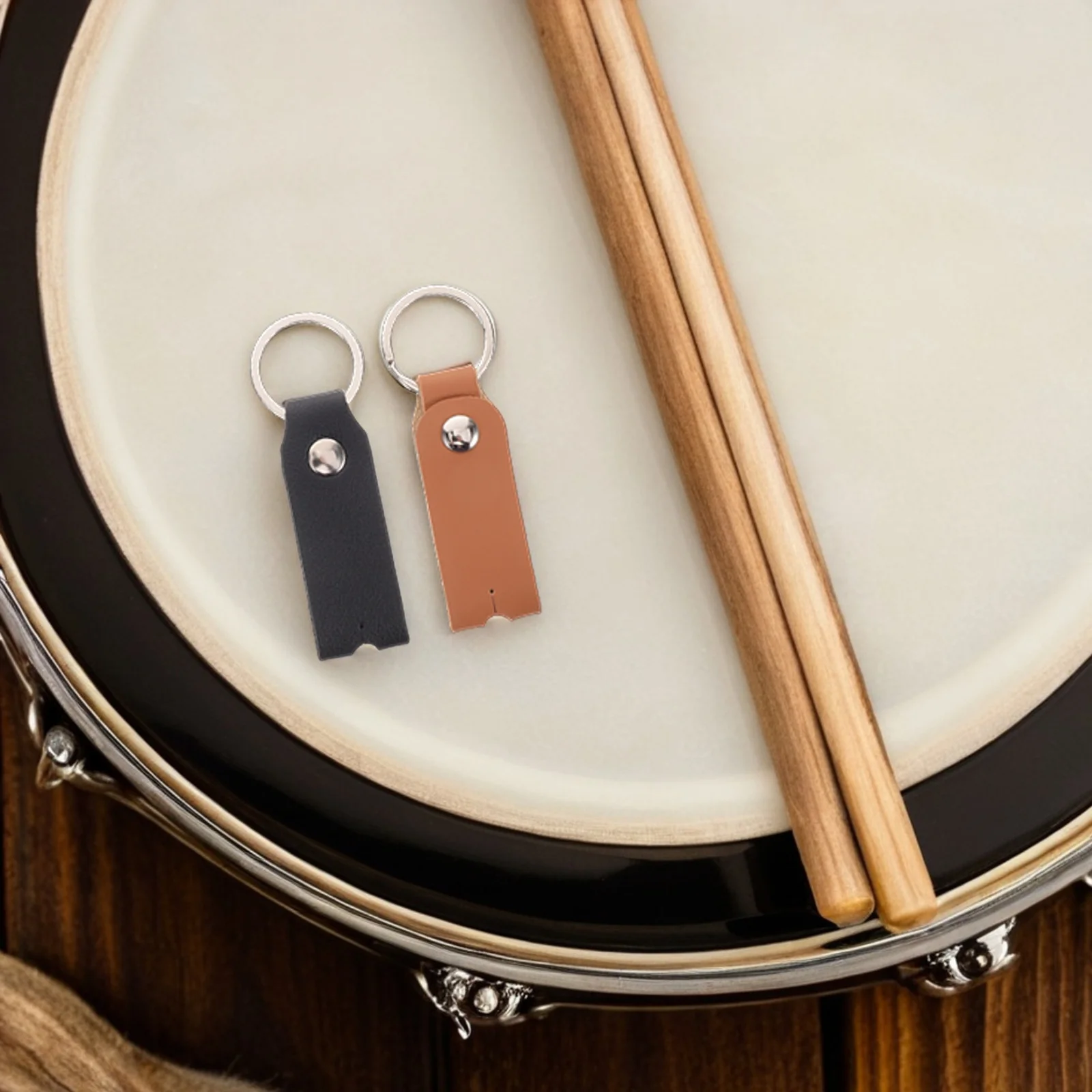 

2Pcs Drum Tuning Wrench Covers Brown Black PU Keychain Tool Stylish Durable Key Sleeve Accessory