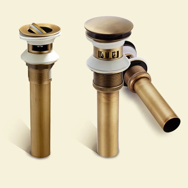 Bathroom Lavatory Basin Sink Pop Up Drain with Round  Cover Brass with & without Overflow Vanity Sink Waste Drainer