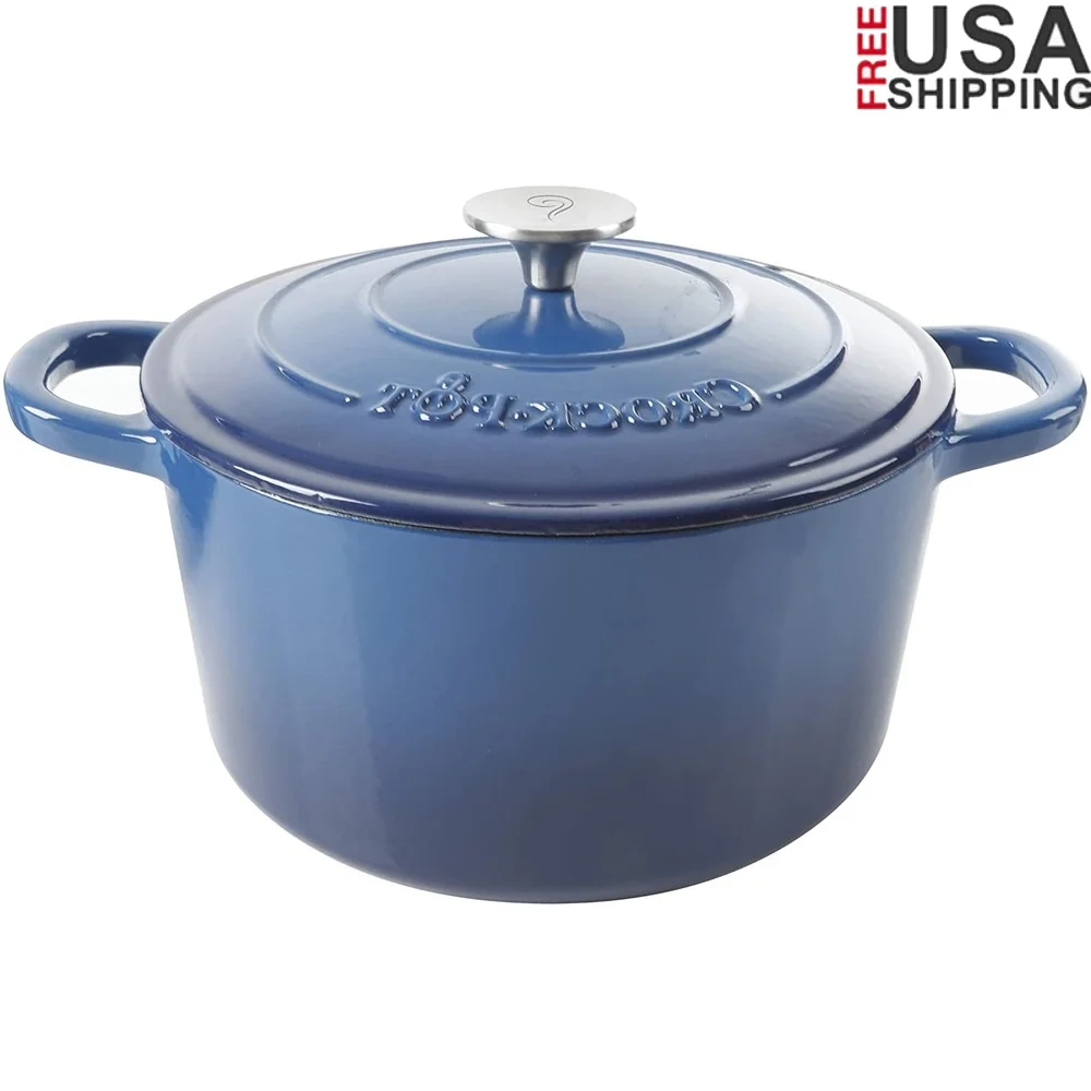 

5 Quart Enameled Cast Iron Dutch Oven Nonstick Kitchen Cooker with Lid Induction Compatible Heat Retaining Nonstick Handles Oven