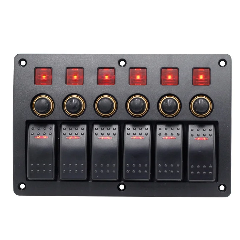 

Genuine Marine Waterproof 12V 24V On-Off 6 Gang Rocker Toggle Electric Marine RV LED Switch Panel With Breakers