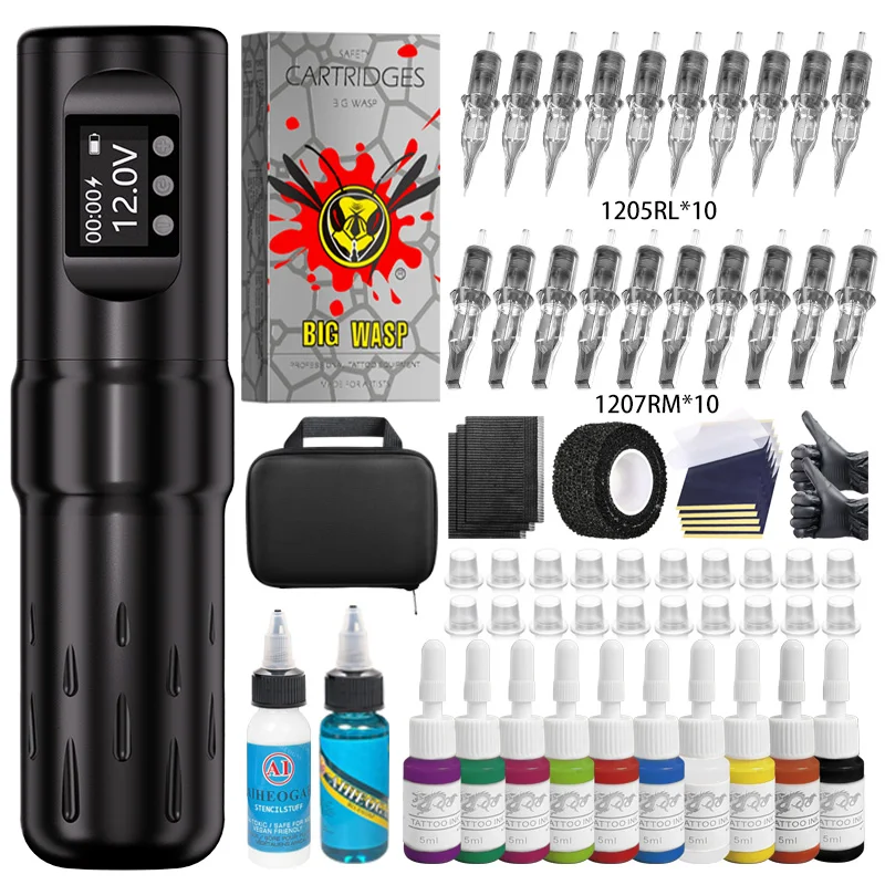 

Wireless Tattoo Machine Kit 1800mAh Battery Rotary Tattoo Machine with 20 Pieces Tattoo Cartridge Needles for Beginner Supply