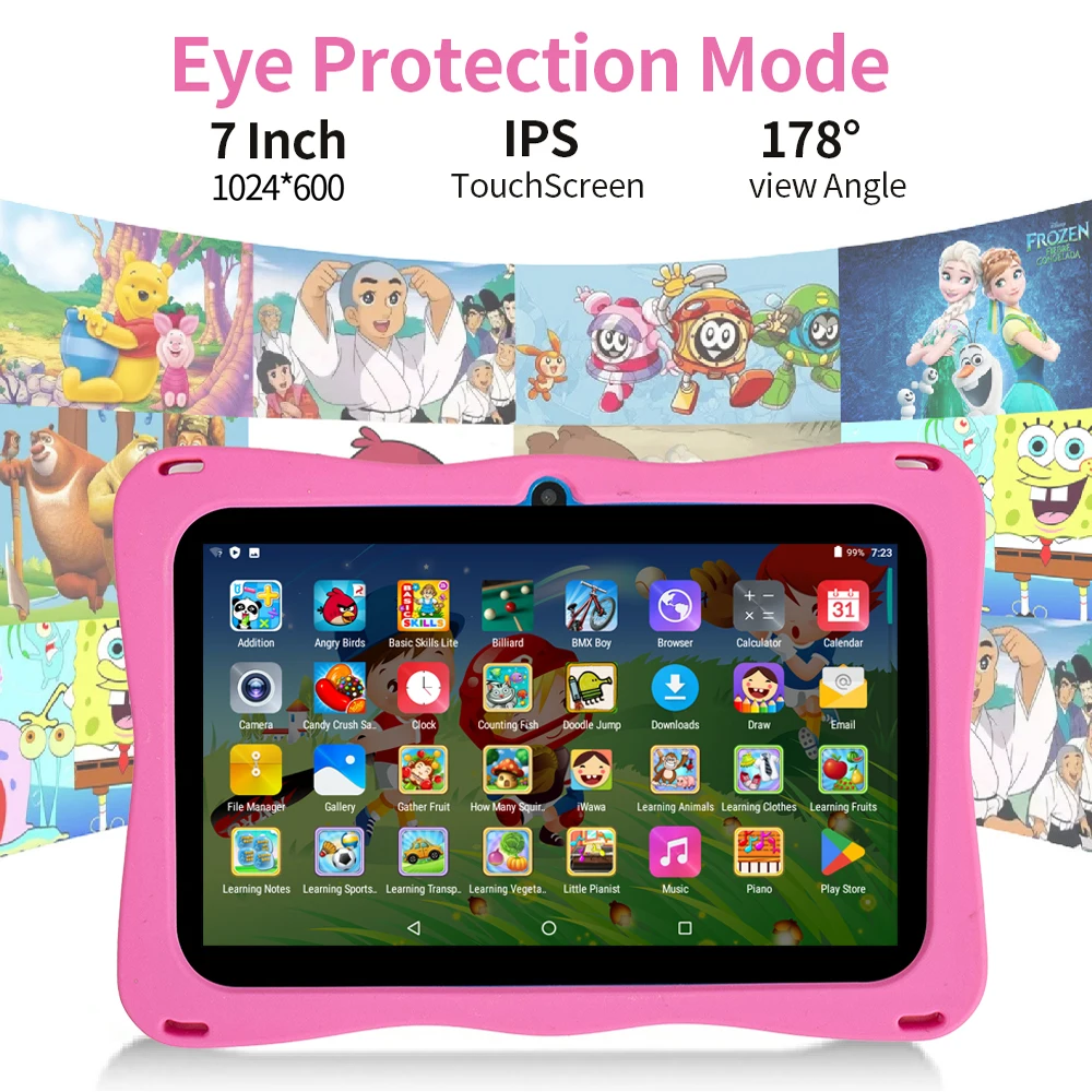BDF 7 Inch Kid Android Tablet Android, 32GB ROM,1TB Expand,5G WiFi,4000MAH Battery,Dual Camera, Children's Gift Kids Software