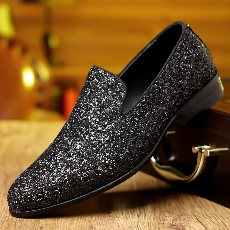 Luxury Loafers Men Shoes Gold Silver Sequin Wedding Shoes Fashion Designer Slip on Flats High Quality Men Formal Party Shoes New