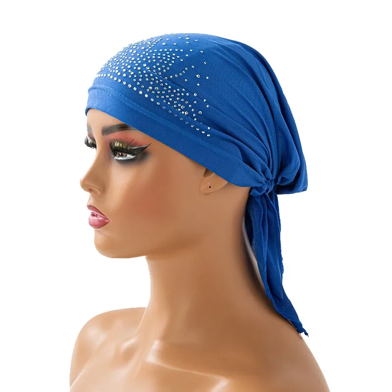 

Elastic Polyester Women's Headscarf – Embroidered Chemo Hijab & Muslim Arched Head Wrap with Rhinestones