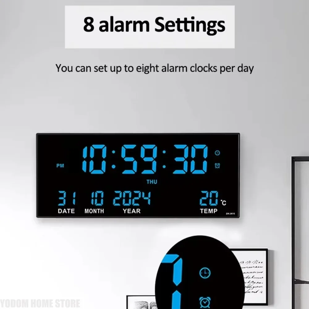 Digital Large Wall Clock Alarm Temperature Date Calendar Display 8 Sets of Alarm Clocks 14'' Electronic LED Clock Plug in Use view 4