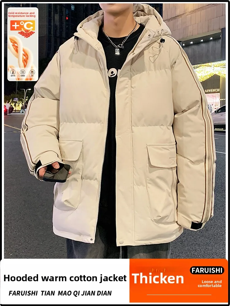 

Мужская утепленная хлопковая куртка на зиму, повседневная, с длинными рукавами, капюшоном, на молнии, 100% полиэстер, модная новинка