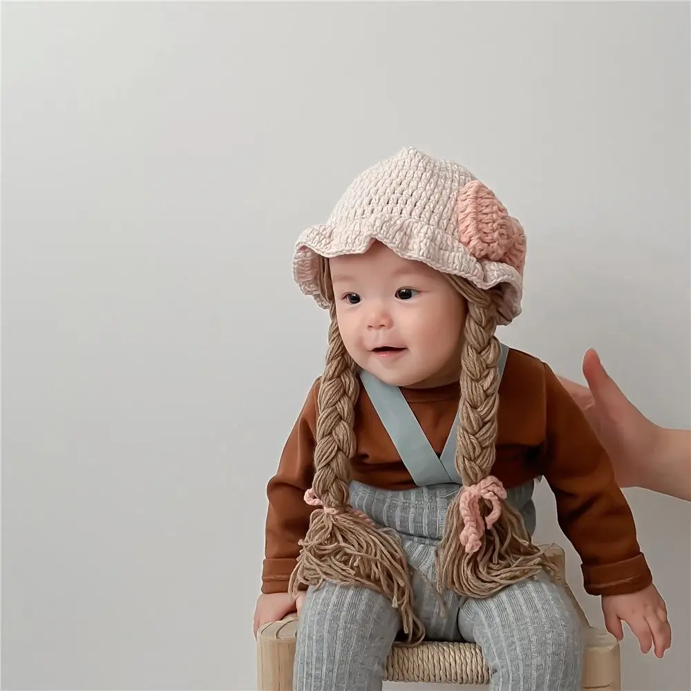 

Fashion Cartoon Wig Knitted Hat Cherry Wool Baby Beanie Cap Bow Korean Style Warm Hats Toddler