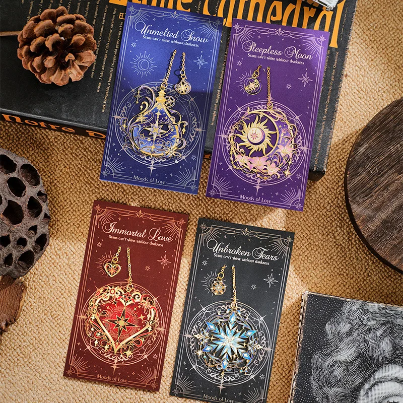 Star Moon Compass Metal Chain Bookmark Hollow Enamel Page Marker Book Clip Reading Accessory For School Office Home Teacher Gift