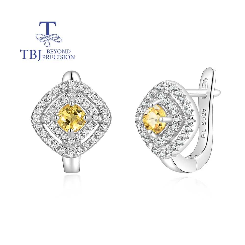 

925 sterling silver clasp earrings cushion 4.0mm natural yellow sapphire Classic design fine jewelry for women's valentines gift