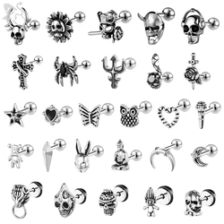ZS 1 PC Punk Gothic Skull Stud Earring For Men Women Spider Snake Earrings Ear Studs Cartilage Helix Lobe Piercing Jewelry 16G