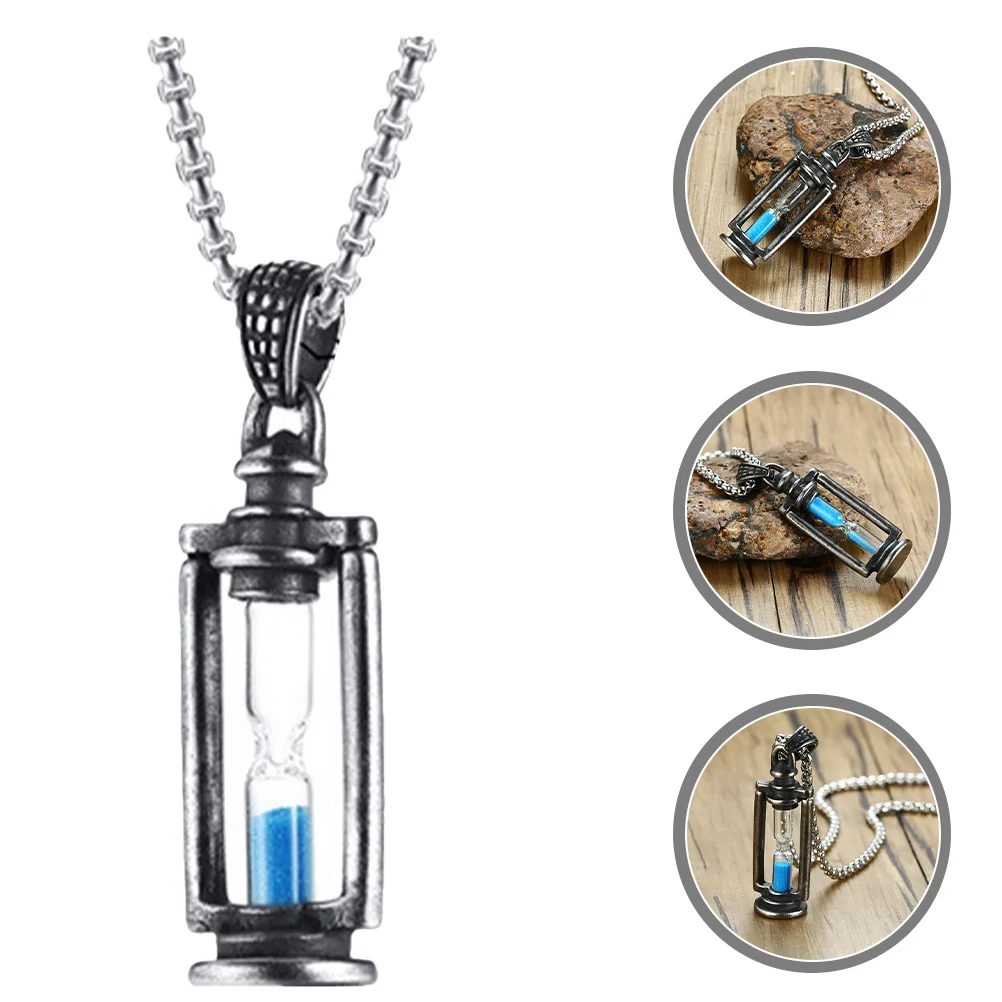 

Hourglass Necklace Men Titanium Steel Unique Design Charming Sand Timer Pendant Sweater Chain Fashion Jewelry for Parties