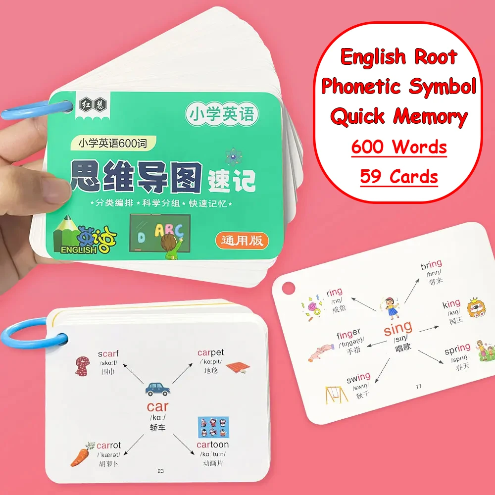 English Root Flashcards Phonetic Symbol English Vocabulary Mind Maps 600 Words Quick Memory Learning for Primary School