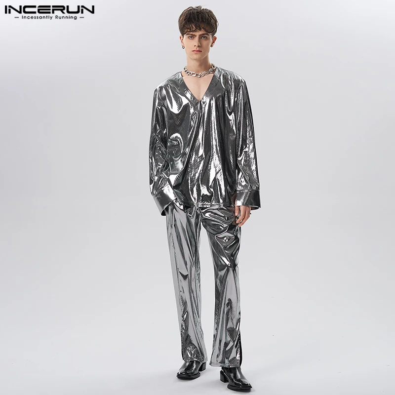 

Casual Fashion Style Men's Sets INCERUN Solid Long Sleeved Shirts Long Pants Handsom Well Fitting Male Flash Suit 2 Pieces S-5XL