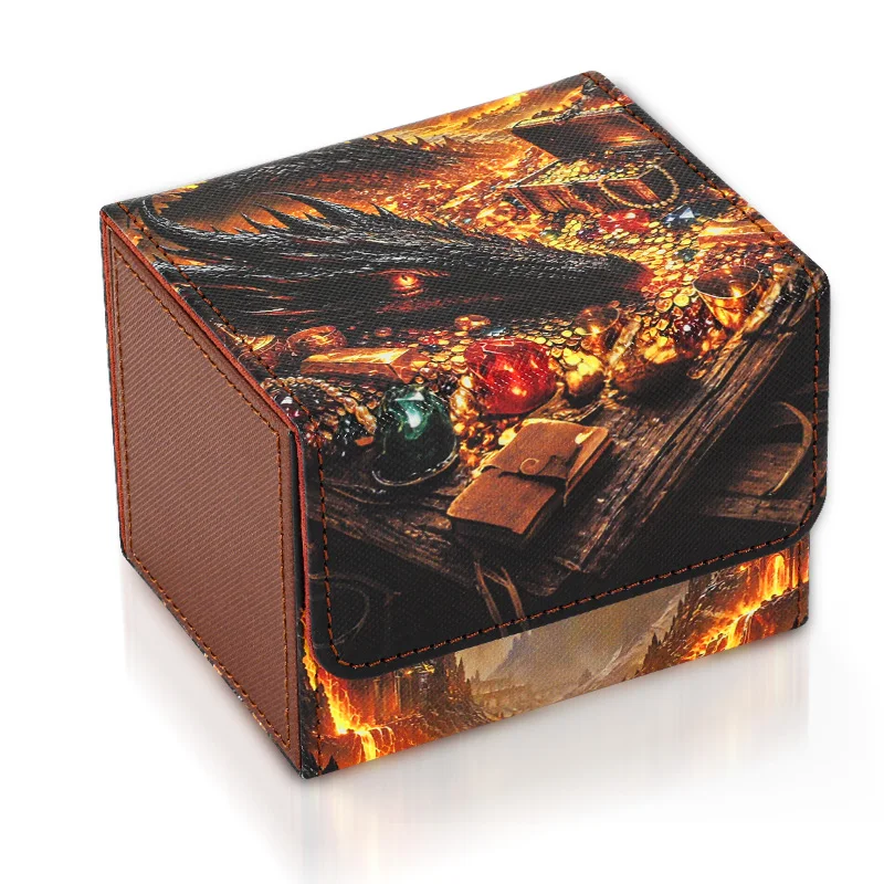 Card Deck Box for TCG Cards, Pattern Print Trading Card Storage Box Holds 120+ Sleeved Cards PU Leather Card Box Fits for CCG