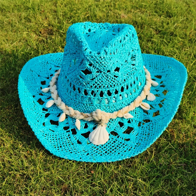 Kowbojski słomkowy kapelusz dla kobiet moda muszla słomkowy kowbojski kapelusz plaża lato kowbojska osłona przeciwsłoneczna jazzowy kapelusz sombrero vaquero hombre