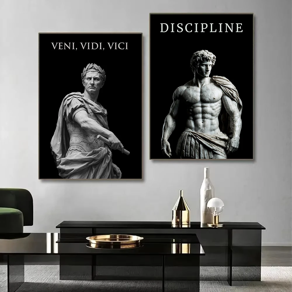 Retro Spartan Warrior Caesar Roman Statue Motivational Quotes Poste Canvas Painting Wall Art Pictures Home Gym Decor Gift
