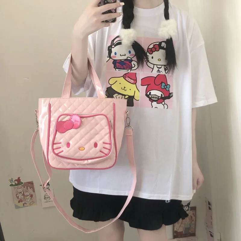 MINISO Cute Crossbody Bag for Women Girls Hello Kitty Fashion Trend Large Capacity Durable Waterproof PU Leather Shoulder Bag