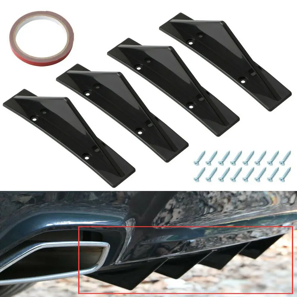 

4Pcs/Set Shark Fins Universal Gloss Black Car Rear Bumper Spoiler Wing Lip Diffuser Kit Car Accessories