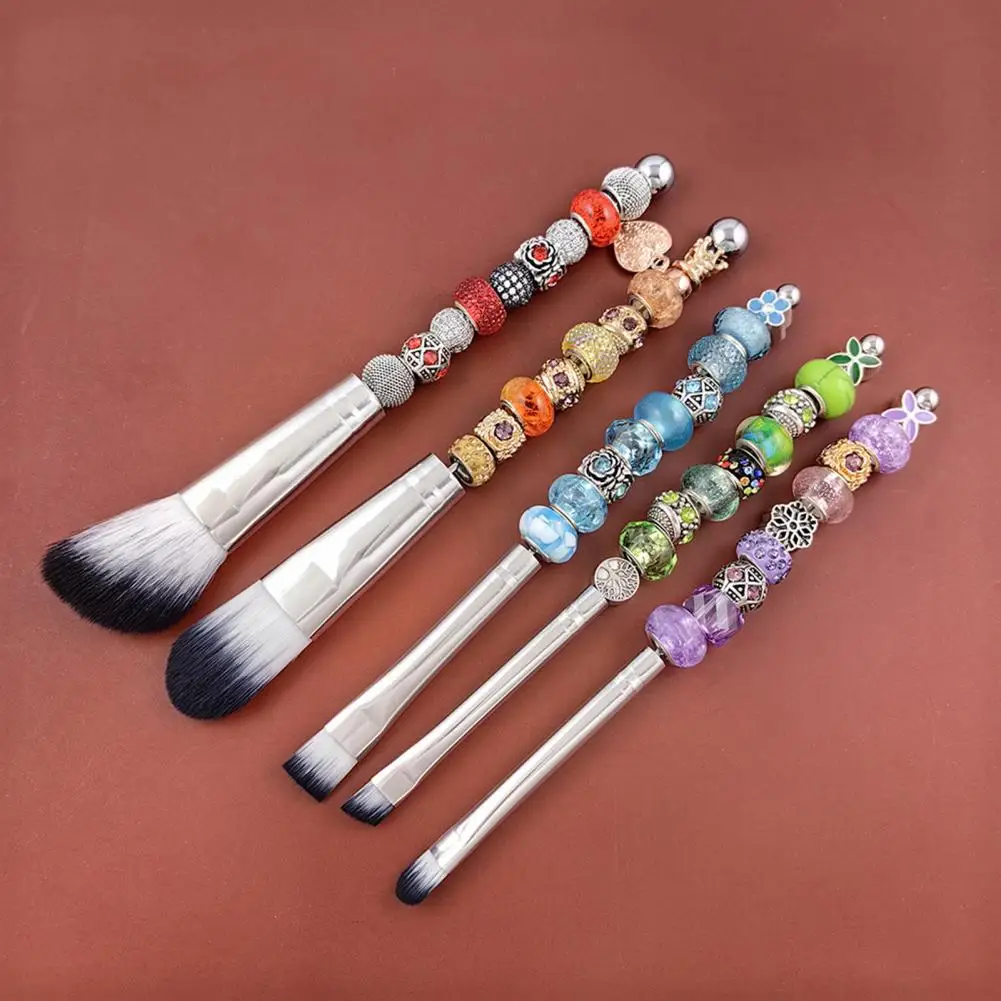 Aluminum Tube Handle Brush Multifunctional Fashion Beaded Makeup Brushes Set with Aluminum Tube for Eyeshadow for Professional