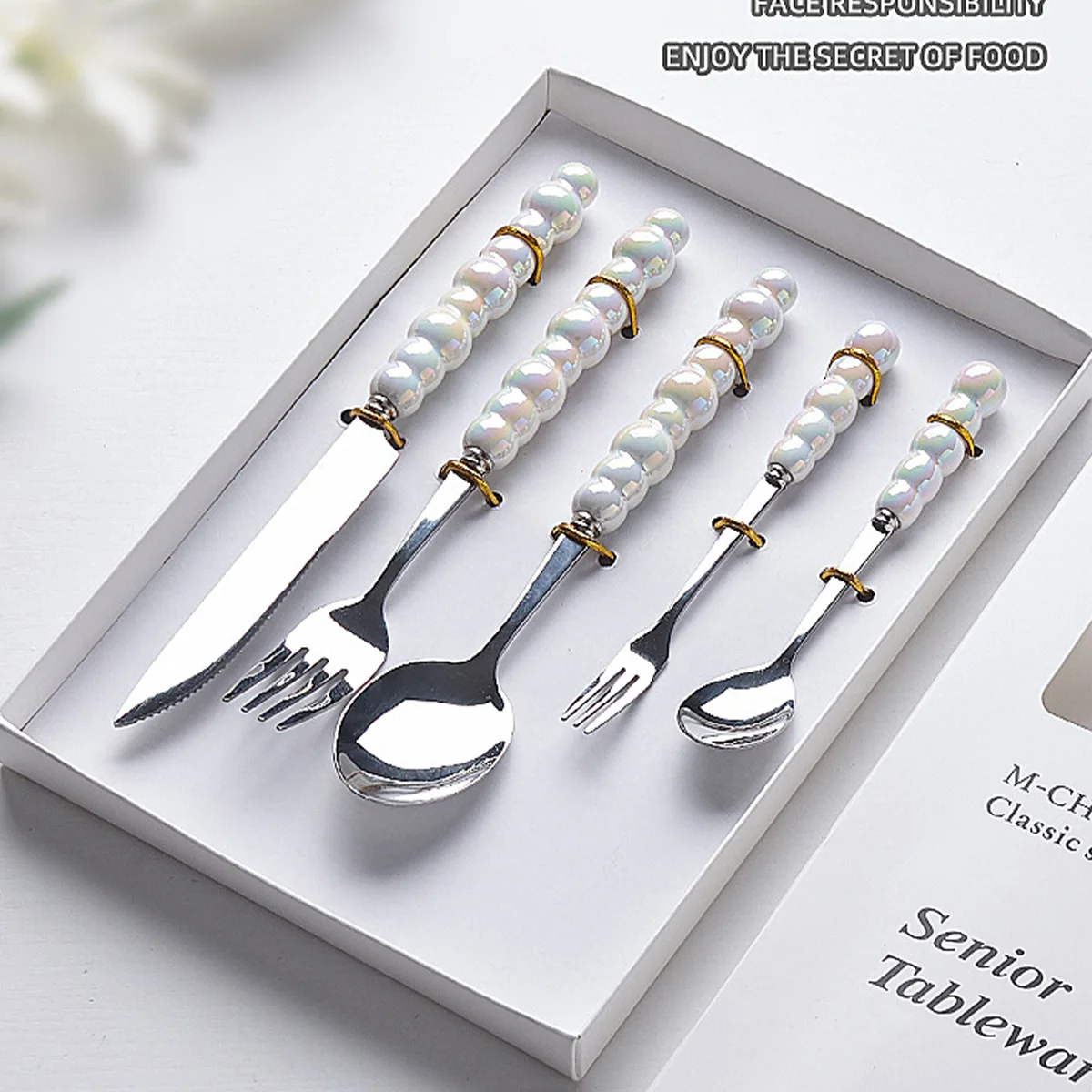 Light Luxury Ceramic Handle Knife Fork Spoon Set High Beauty Stainless Steel Tableware Set Western Food Knife Gift Box Household