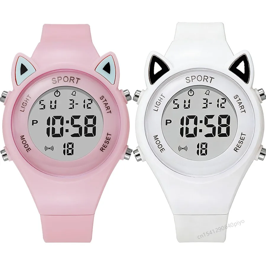 Children Student Electronic Watches for Girls and Boys Cute Cat Ear Digital Sport LED Simple Electronic Wrist Watch Kids Relogio