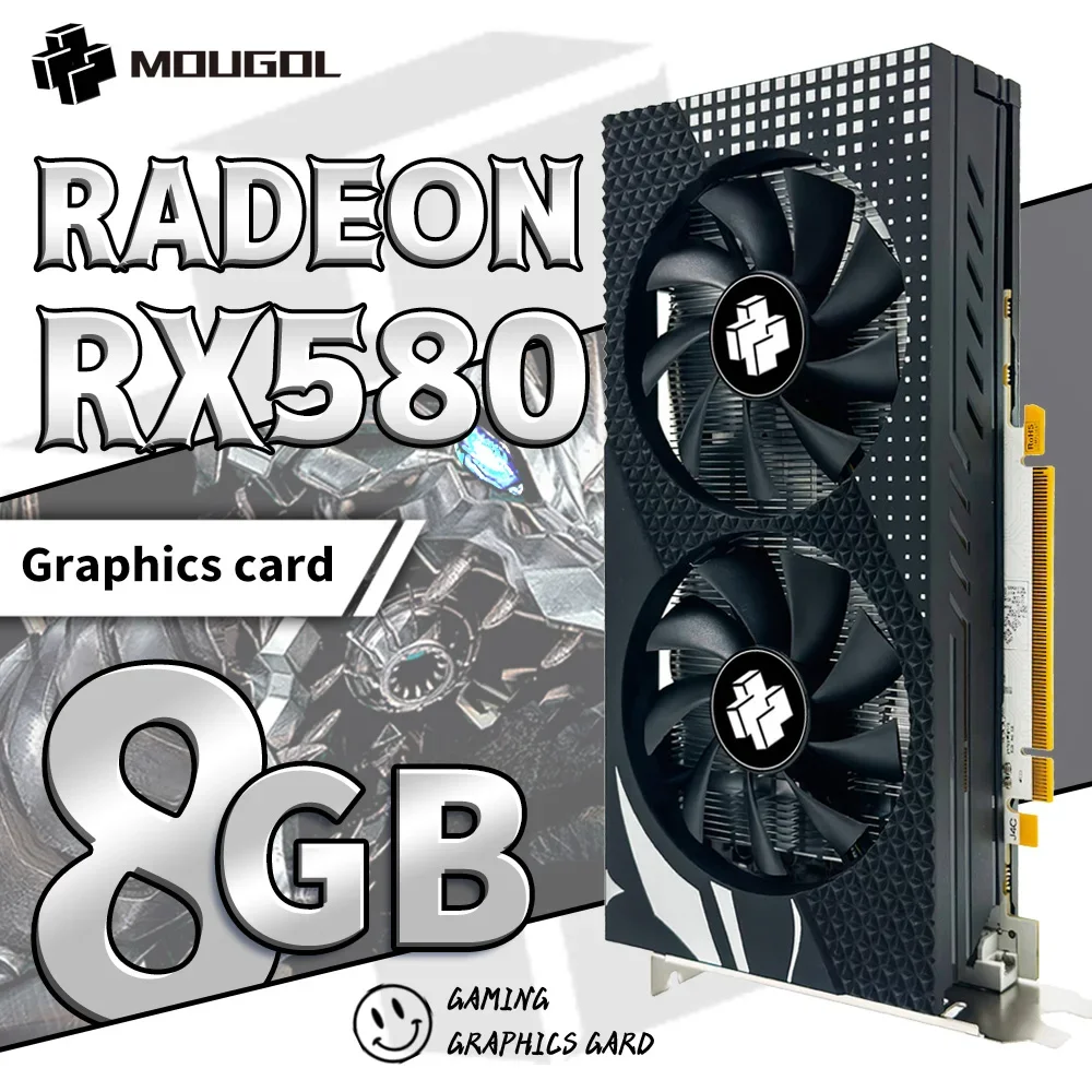 MOUGOL AMD Radeon RX580 8G Graphics Card GDDR5 Memory 256Bit Gaming Card HDMI-compatible DP Interface for Desktop Computer