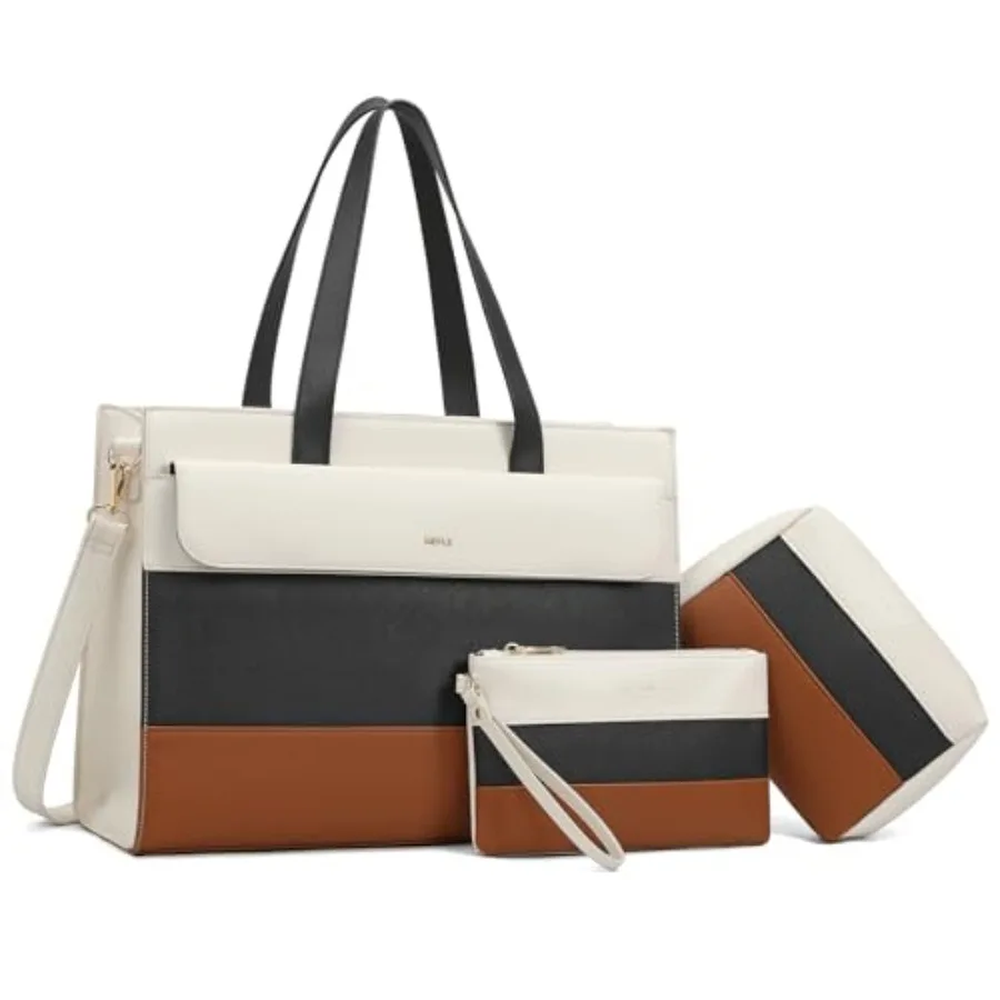

3pcs Laptop Bag for Women 15.6 Inch Leather Work Tote Bags Professional Business Office Computer Shoulder Briefcase