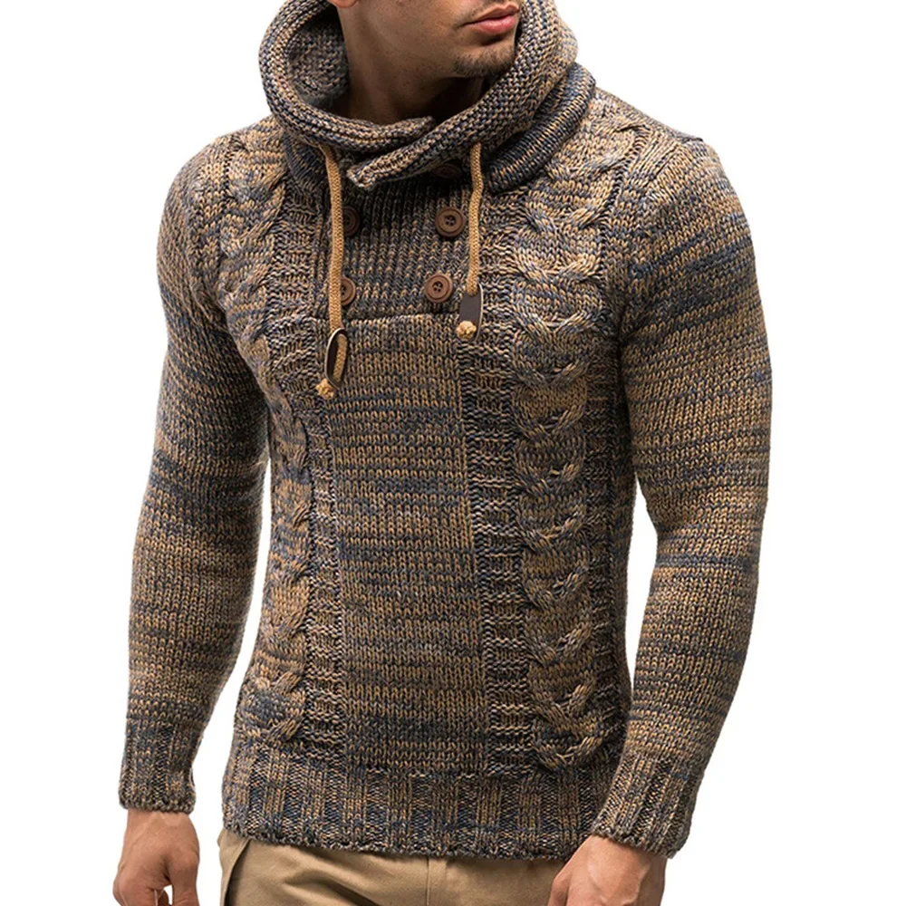 2023 Autumn/Winter Popular Men's Sweater, European and American Slim Fit High Neck Hooded Thickened Knitted Top