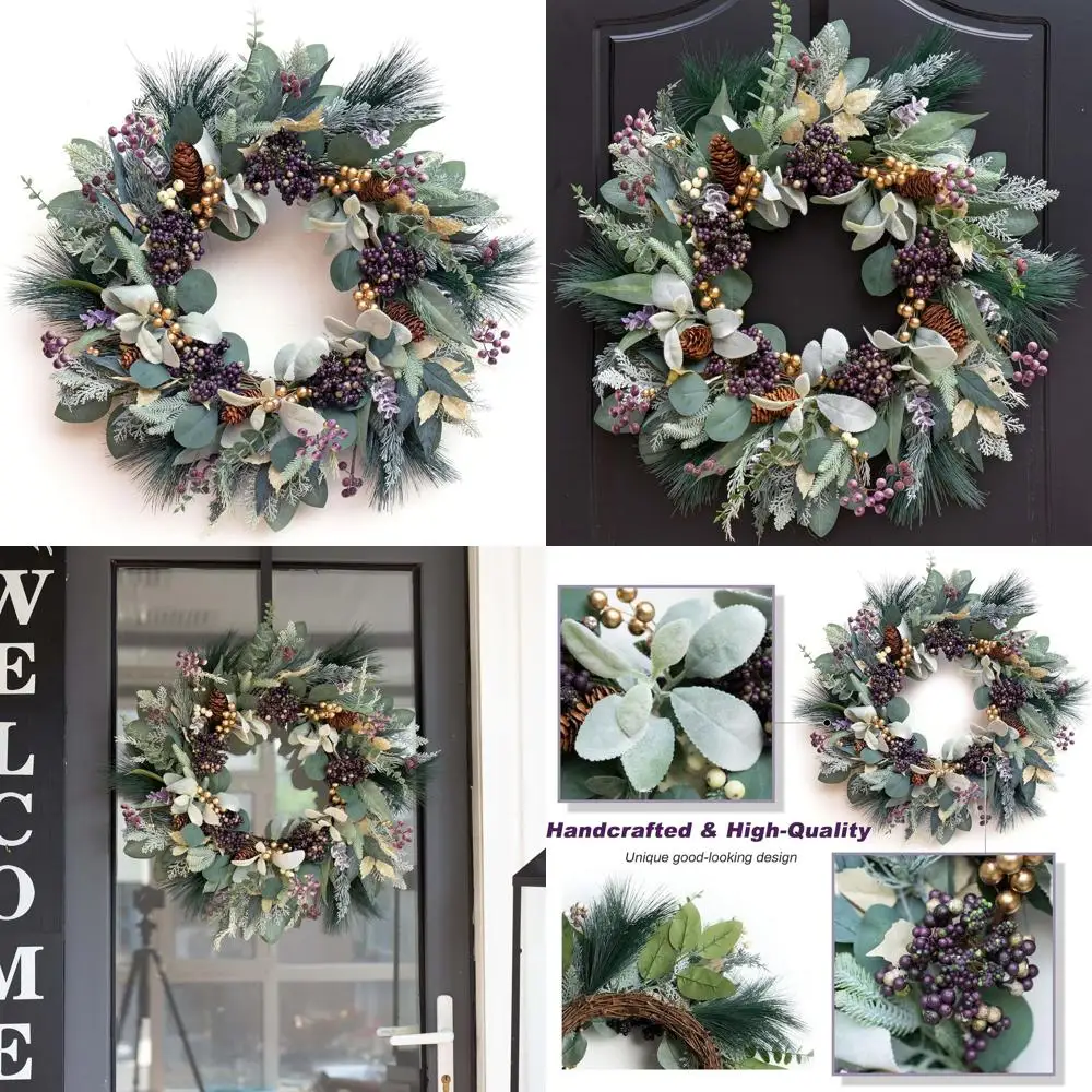 

Искусственный снежный венок из сосны с черникой для входной двери, внутреннего или наружного зимнего декора