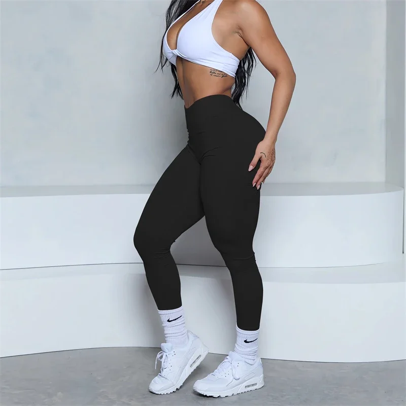 Women Bum Low V-Back Scrunch Butt Leggings Women Fitness Sport Seamless Leggings High Waist Elastic Solid Yoga Pants Gym Jogging