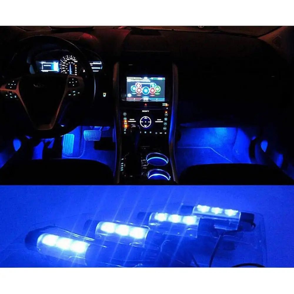 Plastic and Metal 4 * 3 LED 12V Car Charge Glow Interior Decorative Light Fit for many vehicles