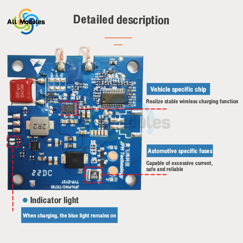 DC12V-24V 20W For Qi Wireless Charger Module Coil Car Fast Charging DIY Charger Parts